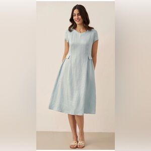 Lintico 100% Linen Natural Summer V-Neck Dress ALEXA